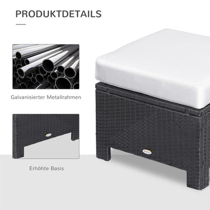 Balkonhocker aus Polyrattan mit Kissen, schwarz/creme, 50cm