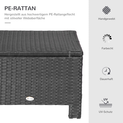 Balkonhocker aus Polyrattan mit Kissen, schwarz/creme, 50cm