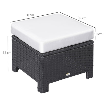 Balkonhocker aus Polyrattan mit Kissen, schwarz/creme, 50cm