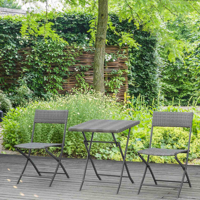 Rattan Bistro Set for 2 - Gray Poly Rattan Outdoor Furniture