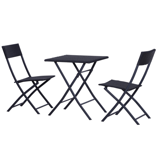 Schwarzes Rattan-Bistroset für 2 Personen – Gartenmöbel aus Polyrattan