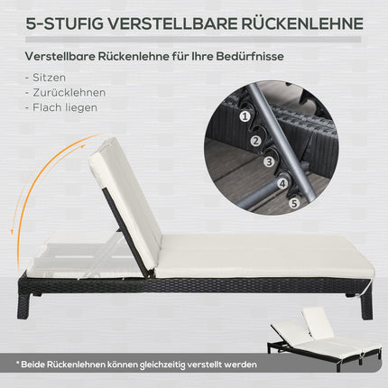 Doppel-Sonnenliege für 2 Personen, verstellbare Rückenlehne, graues Rattan