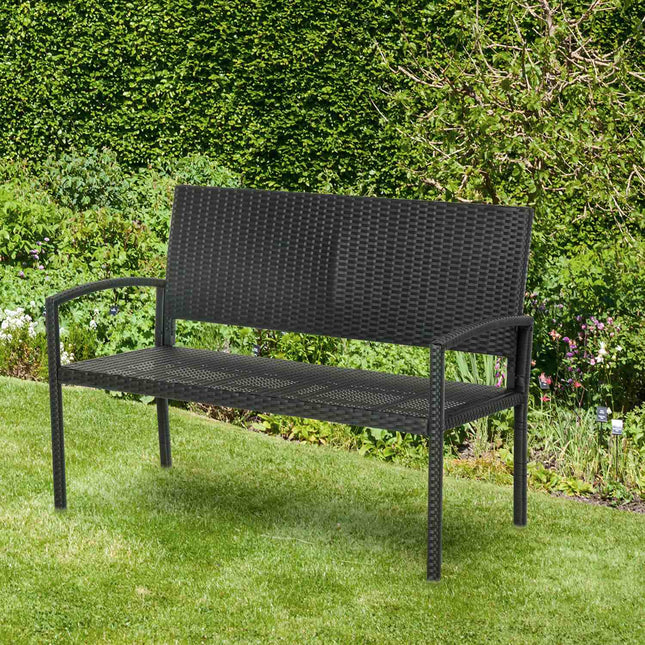 Gartenbank aus Korbgeflecht, 2-Sitzer - Schwarz, 122 x 60 x 87 cm