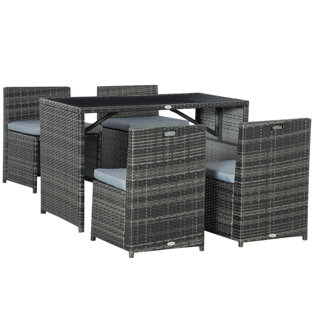 Mobilier De Jardin En Polyrotin Pour 4 Personnes, Groupe De Salle À Manger En Rotin, Groupe De Sièges Avec Canapé, Acier, Gris