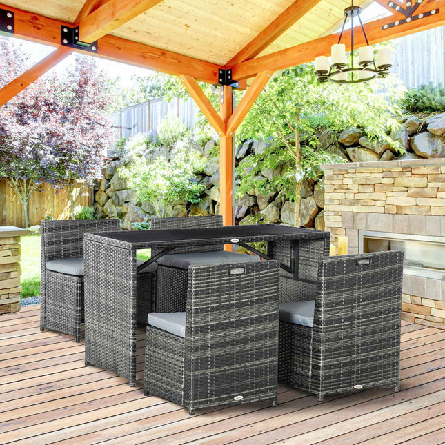 Mobilier De Jardin En Polyrotin Pour 4 Personnes, Groupe De Salle À Manger En Rotin, Groupe De Sièges Avec Canapé, Acier, Gris