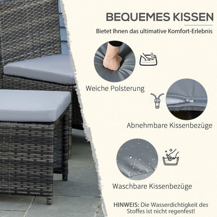 Mobilier De Jardin En Polyrotin Pour 4 Personnes, Groupe De Salle À Manger En Rotin, Groupe De Sièges Avec Canapé, Acier, Gris