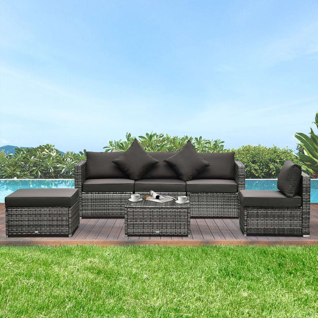 Polyrattan Gartenmöbel-Set für 4 Personen, grau