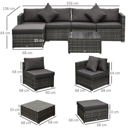 Polyrattan Gartenmöbel-Set für 4 Personen, grau