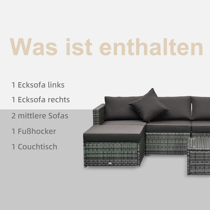 Polyrattan Gartenmöbel-Set für 4 Personen, grau