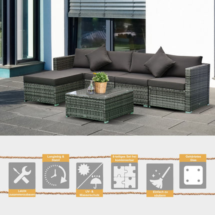 Polyrattan Gartenmöbel-Set für 4 Personen, grau