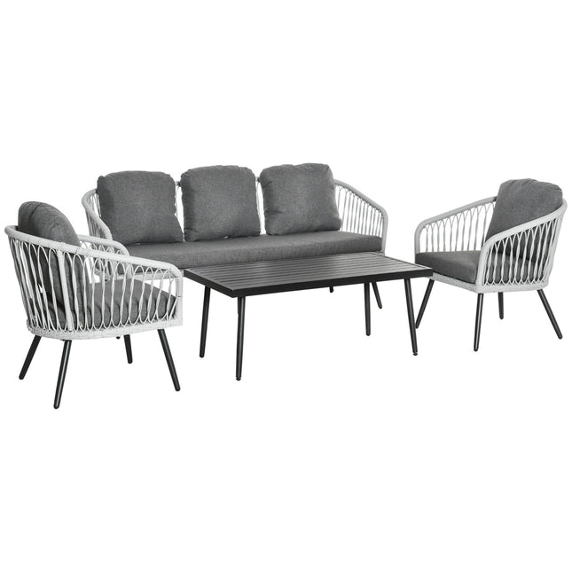 Gartenmöbel aus Polyrattan, 5 Stühle, Aluminiumgestell, graue Auflagen