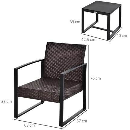 Salon De Jardin En Polyrotin Pour 2 Personnes, Salon De Balcon Avec Coussins Marron + Crème