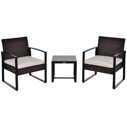 Salon De Jardin En Polyrotin Pour 2 Personnes, Salon De Balcon Avec Coussins Marron + Crème