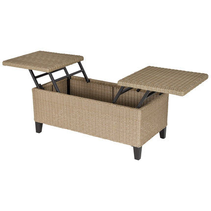 Ausziehbarer Gartencouchtisch aus Polyrattan, Khaki-Stahl