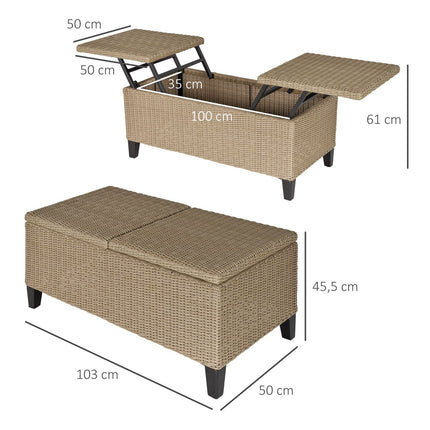 Ausziehbarer Gartencouchtisch aus Polyrattan, Khaki-Stahl