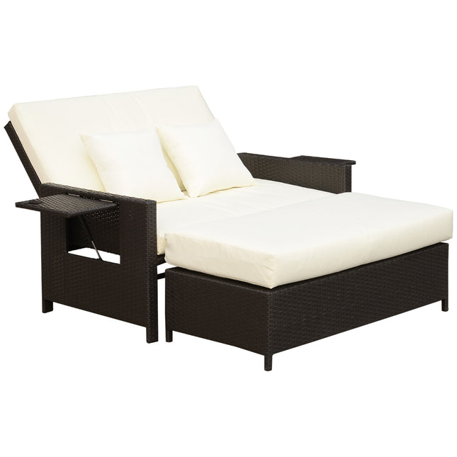 Canapé De Salon En Polyrotin Canapé De Jardin Chaise Longue De Jardin 2 Places Avec Coussin Tabouret Marron