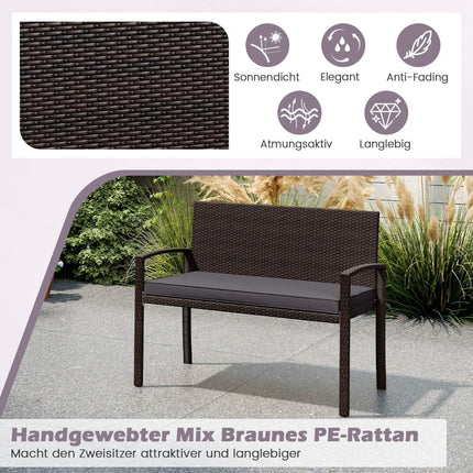 Banc d'extérieur en polyrotin avec coussin, résistant aux intempéries, capacité de charge de 360 kg