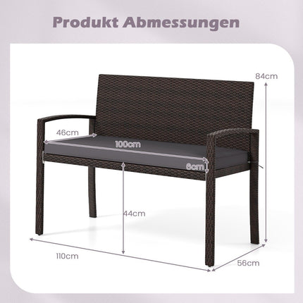 Banc d'extérieur en polyrotin avec coussin, résistant aux intempéries, capacité de charge de 360 kg