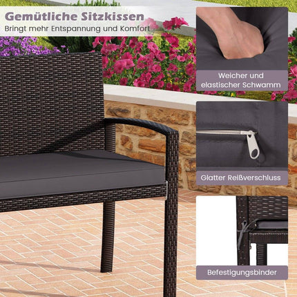 Banc d'extérieur en polyrotin avec coussin, résistant aux intempéries, capacité de charge de 360 kg