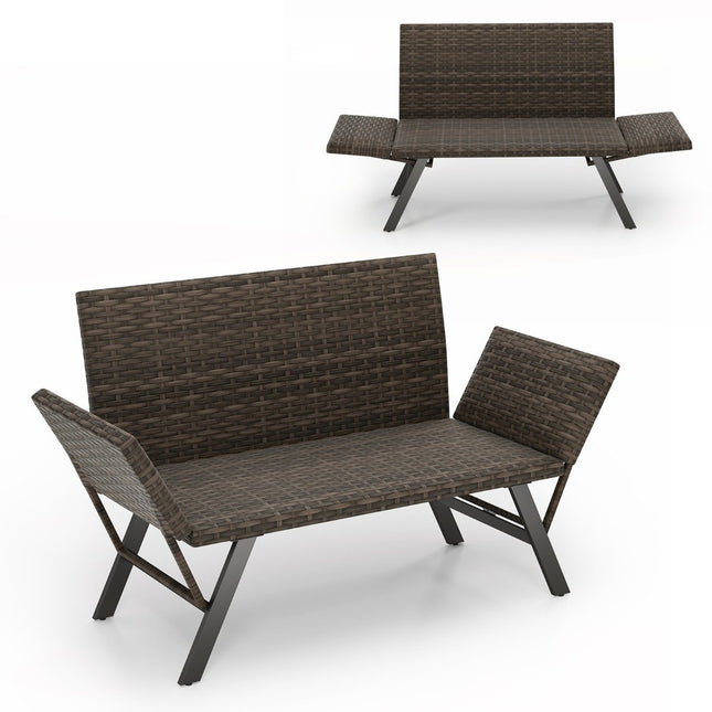 Canapé d'extérieur en polyrotin avec accoudoirs réglables et chaise longue