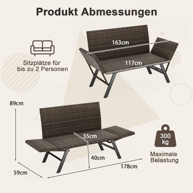 Canapé d'extérieur en polyrotin avec accoudoirs réglables et chaise longue