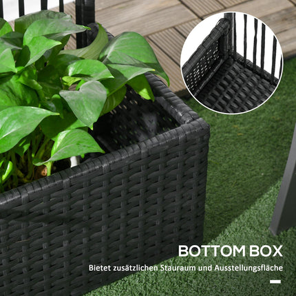 Schwarzes Hochbeet aus Polyrattan mit Rankgitter 103x103x29 cm