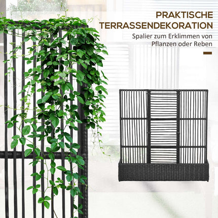 Schwarzes Hochbeet aus Polyrattan mit Rankgitter 103x103x29 cm