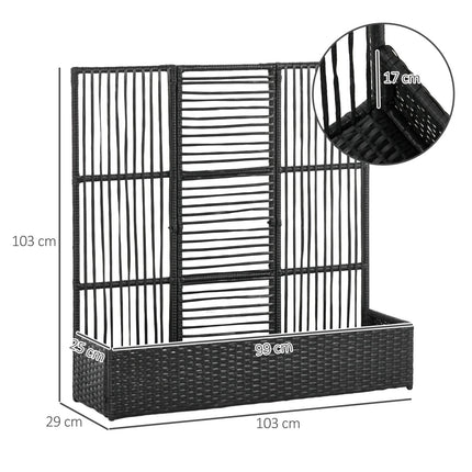 Schwarzes Hochbeet aus Polyrattan mit Rankgitter 103x103x29 cm