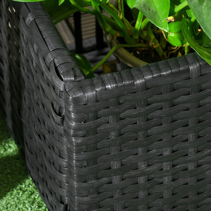 Schwarzes Hochbeet aus Polyrattan mit Rankgitter 103x103x29 cm