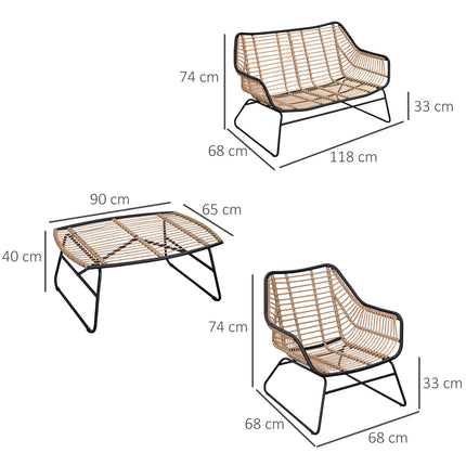 4er-Sofagruppe aus Rattan, Tisch aus gehärtetem Glas, Kissen