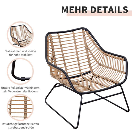 4er-Sofagruppe aus Rattan, Tisch aus gehärtetem Glas, Kissen