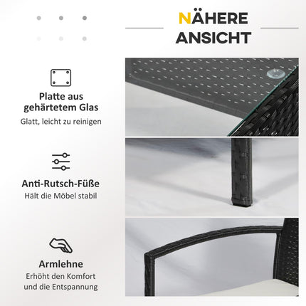 Gartenmöbel-Lounge-Set aus Polyrattan mit Kissen, schwarz, 4 Sitzplätze
