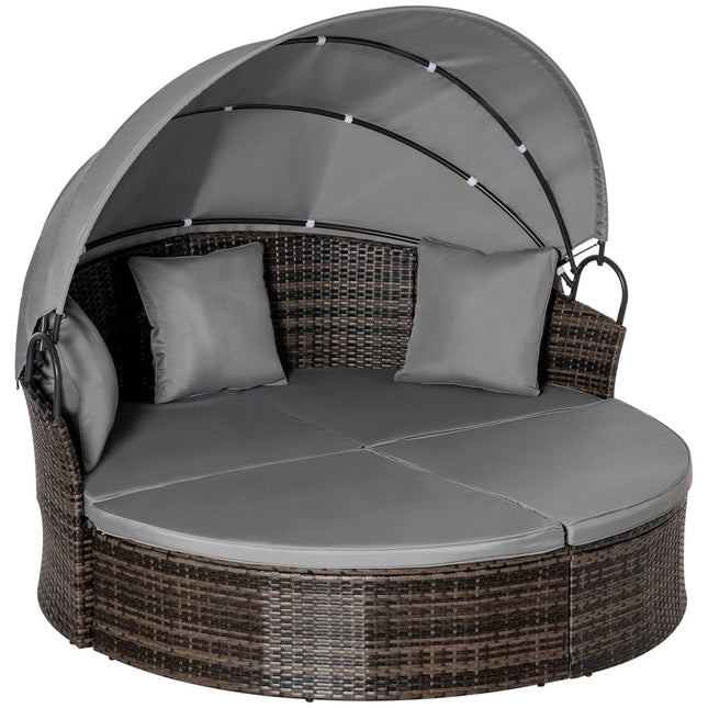 Îlot De Soleil En Polyrotin Avec Auvent Pliable, Chaise Longue De Jardin, Ensemble De Jardin, Gris, 171 X 180 X 155 Cm
