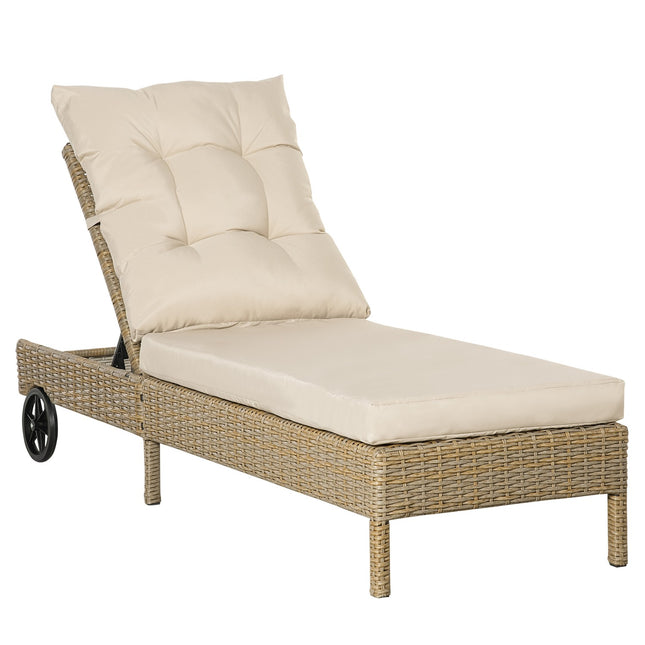 Verstellbare Sonnenliege aus Polyrattan mit Kissen, Khaki
