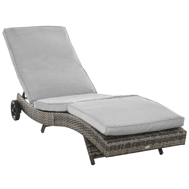 Verstellbare Sonnenliege aus Polyrattan mit Kissen, grau