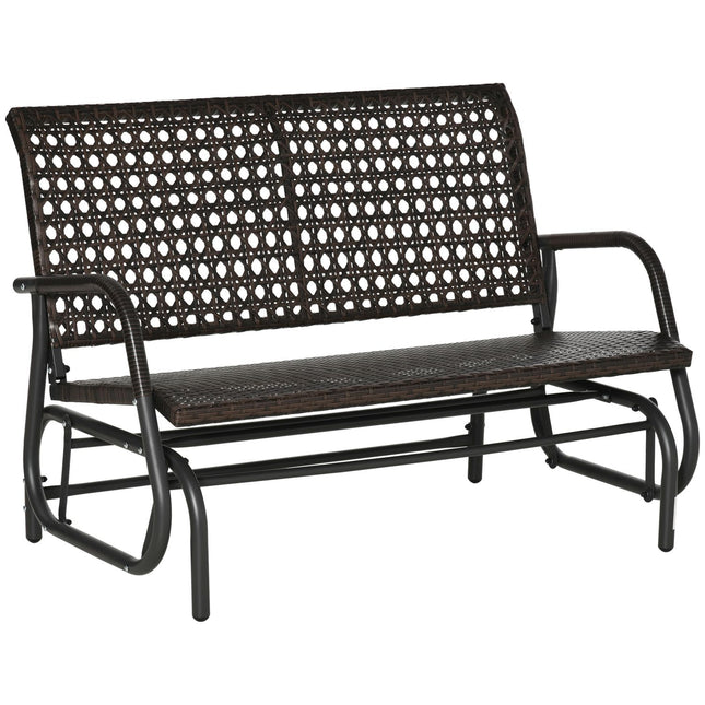 Banc À Balançoire En Polyrotin 2 Places Pour Patio Extérieur, Causeuse De Jardin, Balançoire De Jardin Avec Dossier, Banc De Parc, Marron, 70 X 120 X 84 Cm
