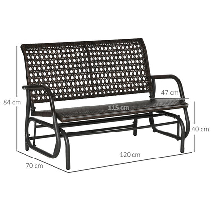 Banc À Balançoire En Polyrotin 2 Places Pour Patio Extérieur, Causeuse De Jardin, Balançoire De Jardin Avec Dossier, Banc De Parc, Marron, 70 X 120 X 84 Cm