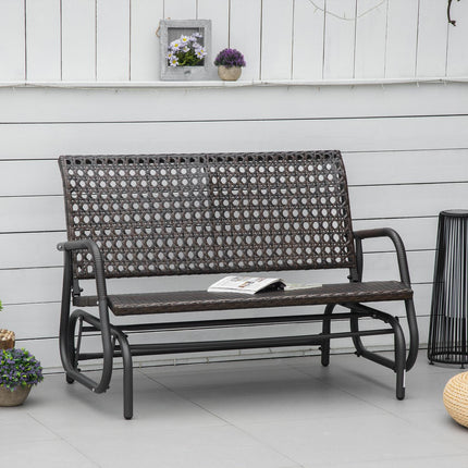 Banc À Balançoire En Polyrotin 2 Places Pour Patio Extérieur, Causeuse De Jardin, Balançoire De Jardin Avec Dossier, Banc De Parc, Marron, 70 X 120 X 84 Cm