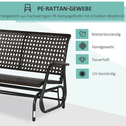 Banc À Balançoire En Polyrotin 2 Places Pour Patio Extérieur, Causeuse De Jardin, Balançoire De Jardin Avec Dossier, Banc De Parc, Marron, 70 X 120 X 84 Cm