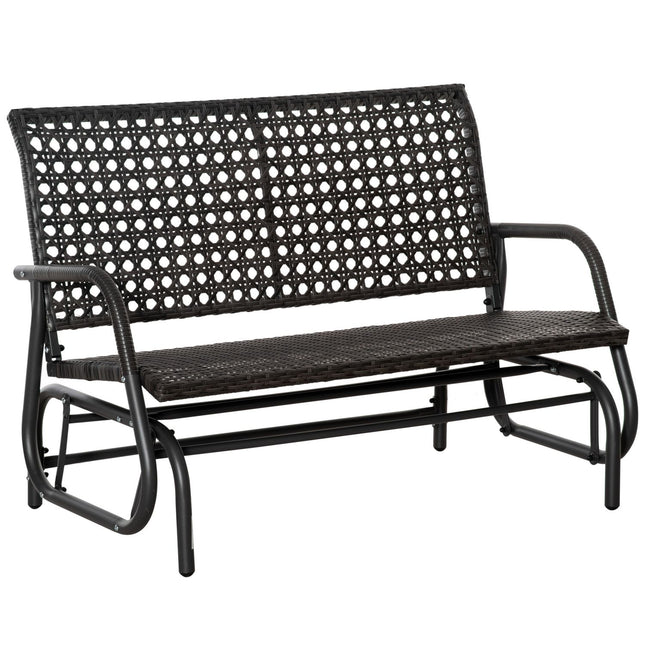 Outdoor poly rattan rocking bench, 2-seater, grey, 70x120x84 cm