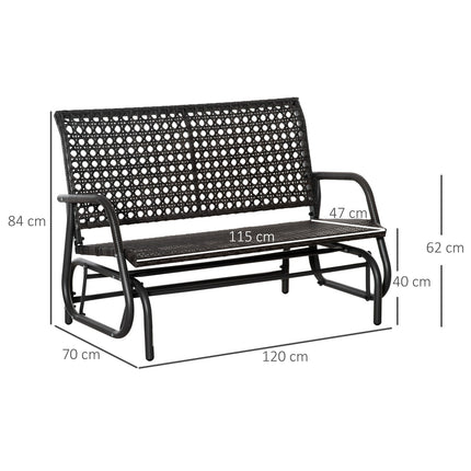 Banc À Balançoire En Polyrotin 2 Places Pour Patio Extérieur, Causeuse De Jardin, Balançoire De Jardin Avec Dossier, Banc De Parc, Gris, 70 X 120 X 84 Cm