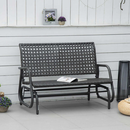 Banc À Balançoire En Polyrotin 2 Places Pour Patio Extérieur, Causeuse De Jardin, Balançoire De Jardin Avec Dossier, Banc De Parc, Gris, 70 X 120 X 84 Cm