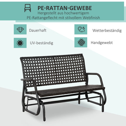 Banc À Balançoire En Polyrotin 2 Places Pour Patio Extérieur, Causeuse De Jardin, Balançoire De Jardin Avec Dossier, Banc De Parc, Gris, 70 X 120 X 84 Cm