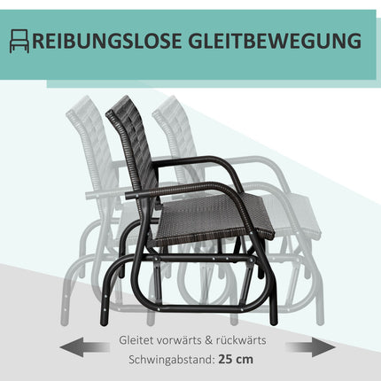 Banc À Balançoire En Polyrotin 2 Places Pour Patio Extérieur, Causeuse De Jardin, Balançoire De Jardin Avec Dossier, Banc De Parc, Gris, 70 X 120 X 84 Cm
