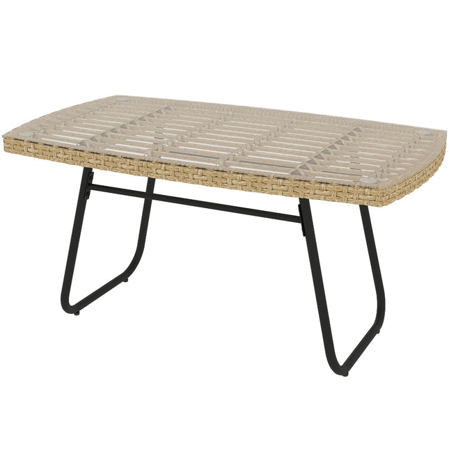 Gartenseitentisch aus Polyrattan, UV-beständig, Glasplatte