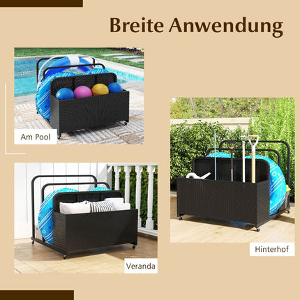 Panier de rangement pour piscine à roulettes, en rotin PE, 2 compartiments