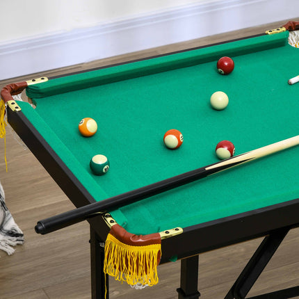 Table De Billard 4,6 Pieds Pliable 140 X 60 X 55-75 Cm Table De Billard Avec Accessoires, Triangle, 2 Queues, 16 Boules Pour Jeunes, Adultes, Acier, Vert