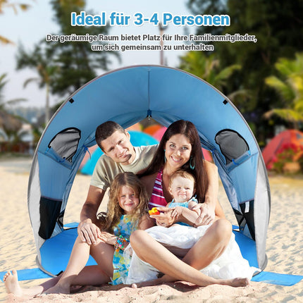 Pop Up Strandmuschel 3-4 Personen Strandzelt Sonnenschutz Wurfzelt für Outdoor Blau