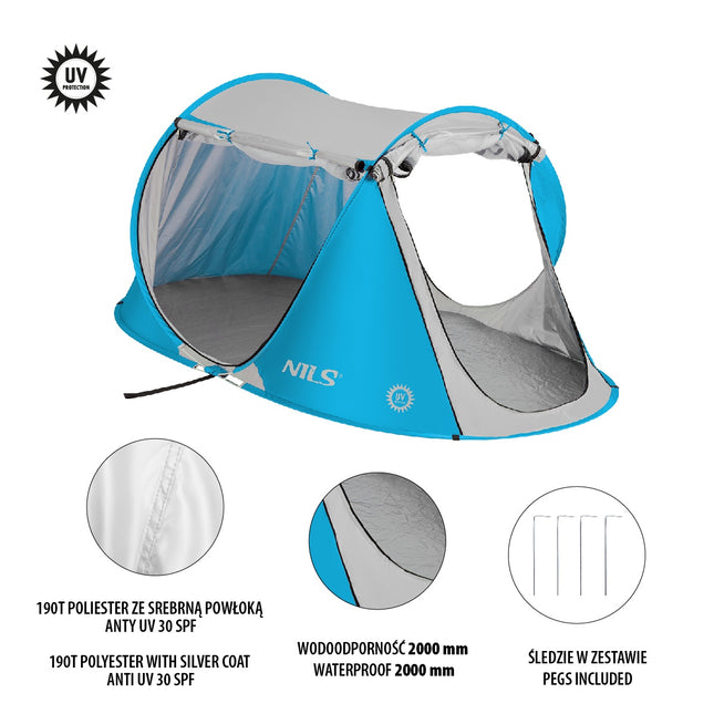 Strandmuschel Pop-Up, Blau, UV-Schutz