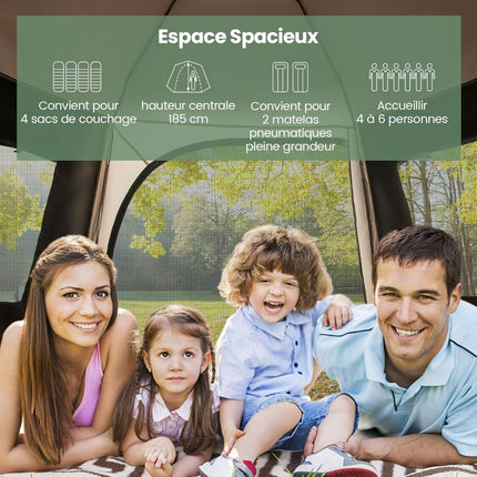 Pop-Up Campingzelt, 1-Minuten-Aufbau, 4-6 Personen, Beige